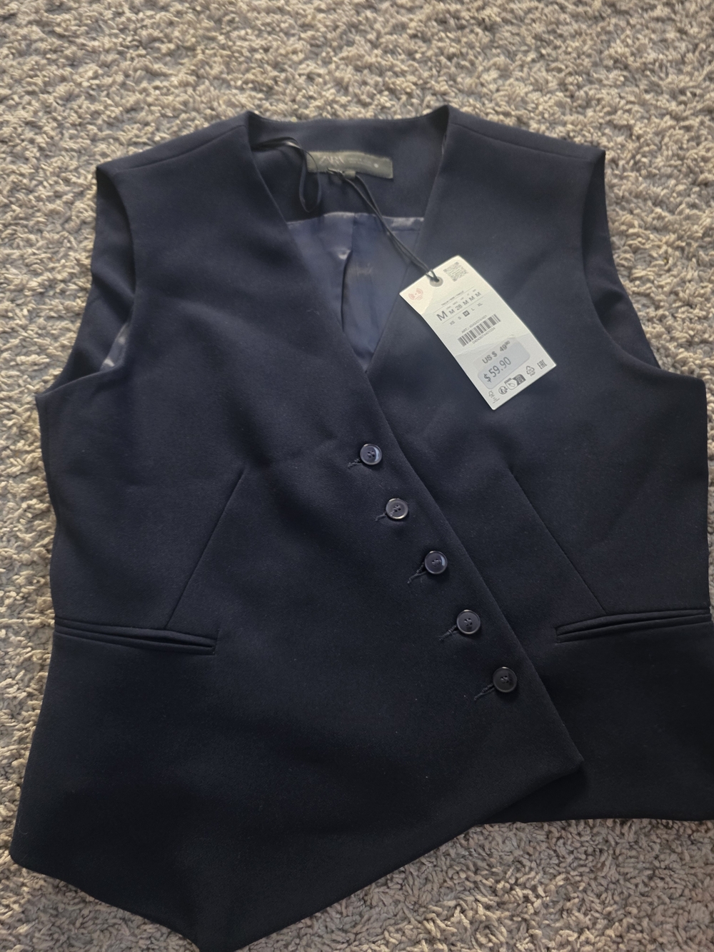 Zara Navy Sleeveless Button-Front Vest